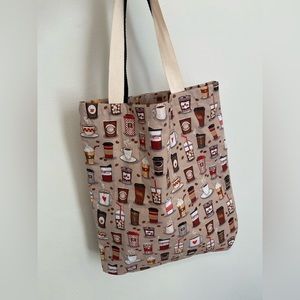Tan Coffee Print Handmade Tote Bag